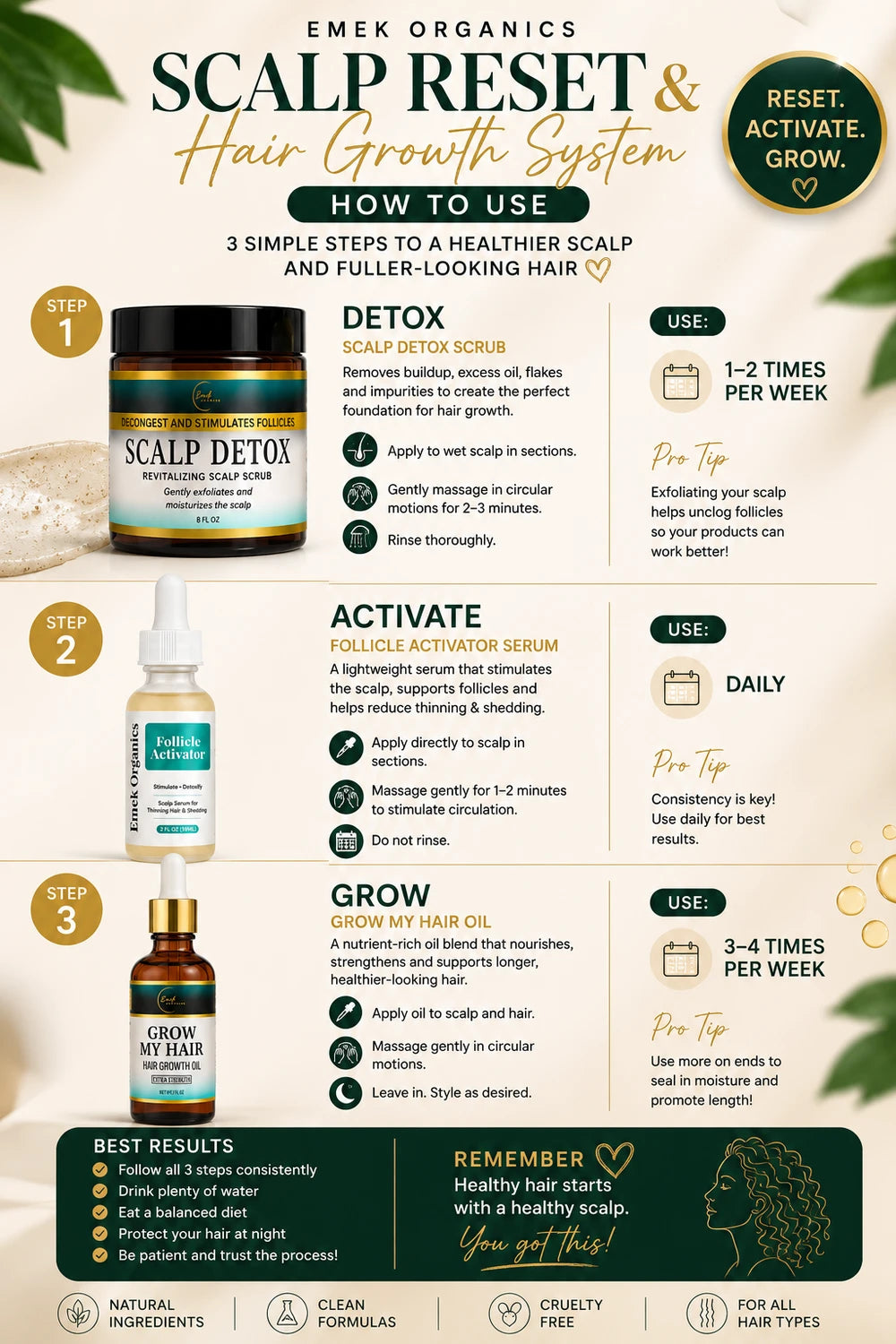 Scalp Reset & Hair Growth System | Scalp Detox + Follicle Activator + Hair Growth Oil for Thinning Hair & Shedding