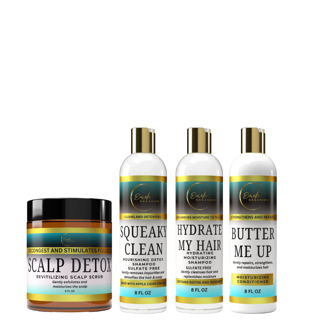 EMEK ORGANICS HEALTHY HAIR CARE BUNDLE CLEARS SCALP, HAIR AND  FOLLICLES OF DANDRUFF, PSORIASIS, AND PRODUCT BUILDUP