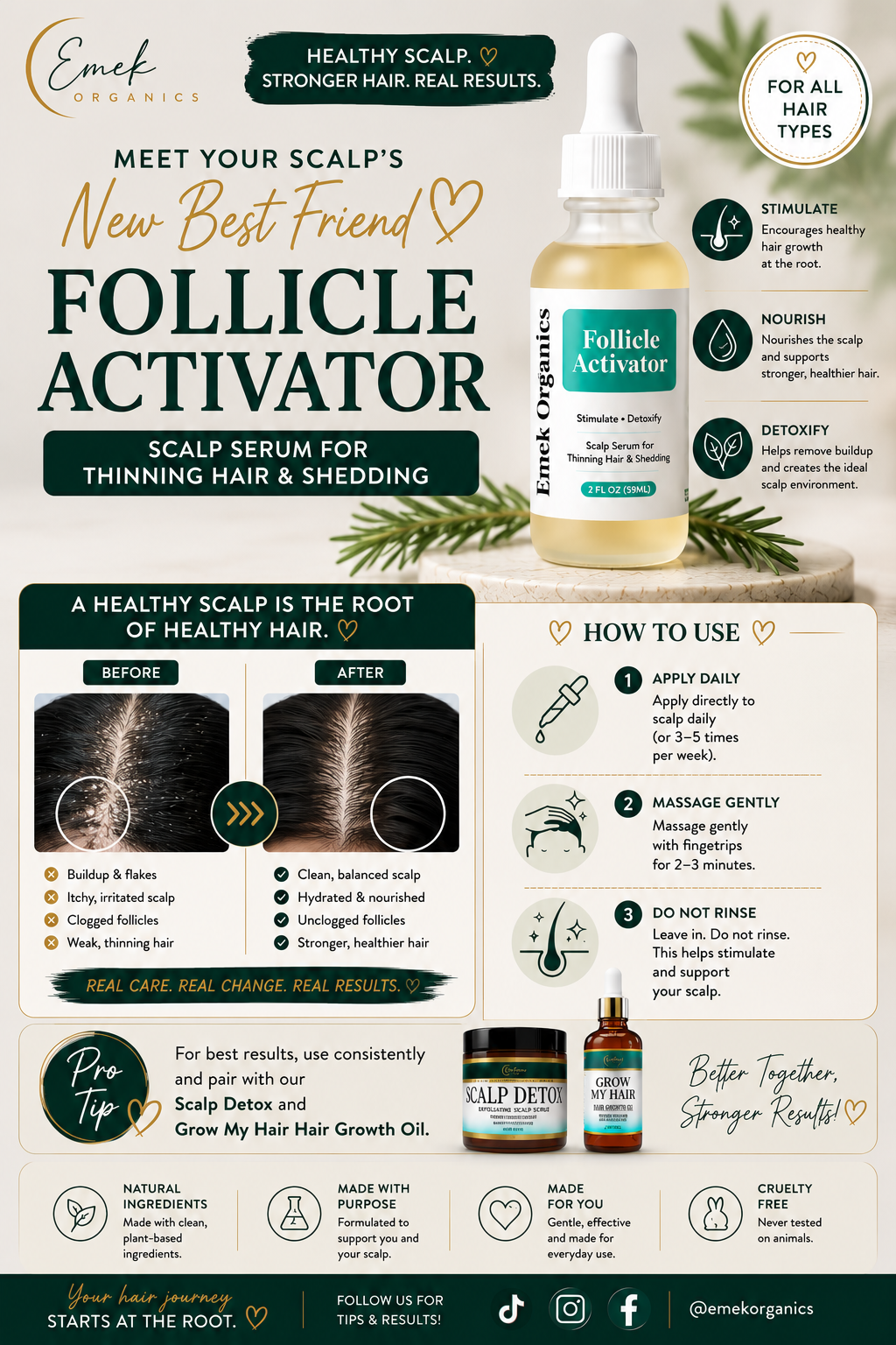 Follicle Activator Scalp Serum for Thinning Hair & Shedding | Emek Organics