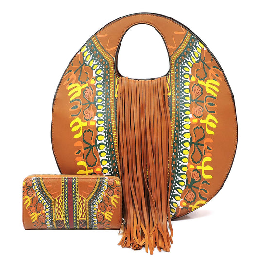 Large Tassel Brown Multicolor Handbag w/wallet