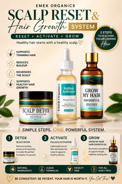 Scalp Reset & Hair Growth System | Scalp Detox + Follicle Activator + Hair Growth Oil for Thinning Hair & Shedding